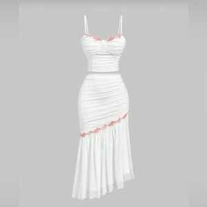 Elegant White and Pink Two Piece Dress